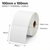 White 100mm x 100mm direct thermal label roll on a 25mm core, 400 labels per roll, perforated