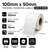 100mm x 50mm thermal transfer labels specifications: 100mm label width, 50mm label length, 76mm core, 2500 perforated labels per roll
