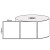 White 102mm x 99mm direct thermal label roll on a 25mm core, 500 labels per roll, perforated