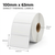 White 100mm x 63mm direct thermal label roll on a 25mm core, 500 labels per roll