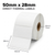 White 50mm x 28mm direct thermal label roll on a 25mm core, 2000 labels per roll, perforated