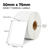White 50mm x 75mm direct thermal label roll on a 19mm core, 100 labels per roll, perforated