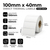 100mm x 40mm direct thermal labels specifications: 100mm label width, 40mm label length, 38mm core, 1000 labels per roll, non-perforated