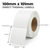 White 100mm x 101mm direct thermal label roll on a 76mm core, 1000 labels per roll, removable adhesive, perforated