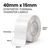 White 40mm x 15mm synthetic waterproof thermal transfer label roll on a 40mm core, 3000 labels per roll, perforated