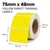 Yellow 75mm x 48mm direct thermal label roll on a 76mm core, 2000 labels per roll, non-perforated