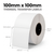 White 100mm x 100mm thermal transfer label roll on a 76mm core, 1500 labels per roll, perforated