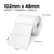 White 102mm x 48mm direct thermal label roll on a 25mm core, 1000 labels per roll, perforated