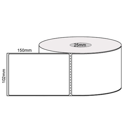 100mm x 150mm (4x6) white direct thermal shipping labels, 400 per roll, 25mm core