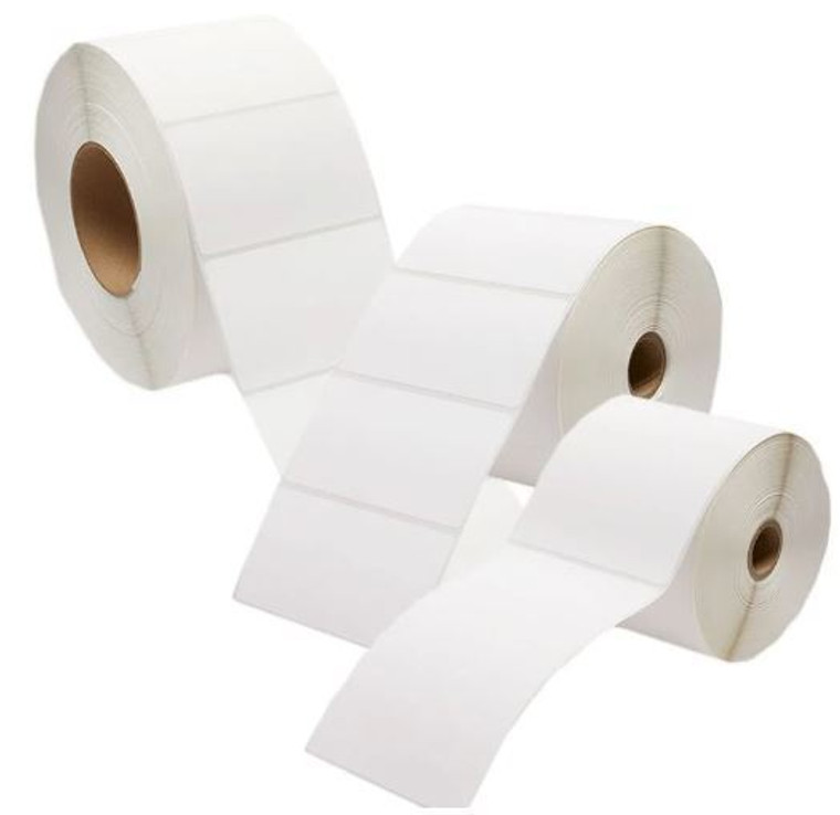 White Thermal Transfer label, 50mm wide x 28mm deep, 2000 Labels per roll, 1 Label across, 25mm core, Perforated between each label.