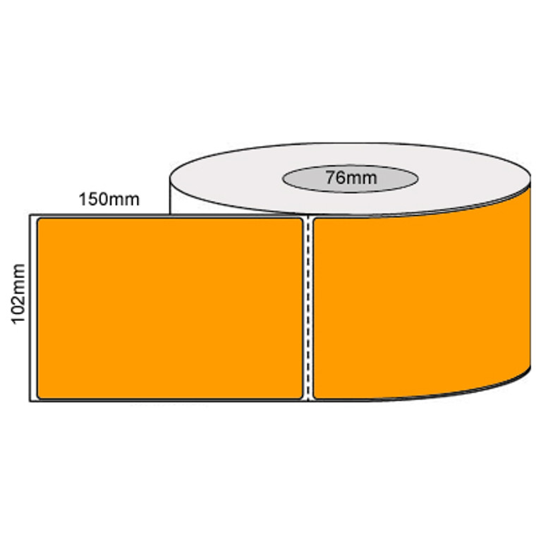 102mm (W) x 150mm (L) Thermal Transfer Labels, 76mm core, (1000/roll)- Fluoro Orange