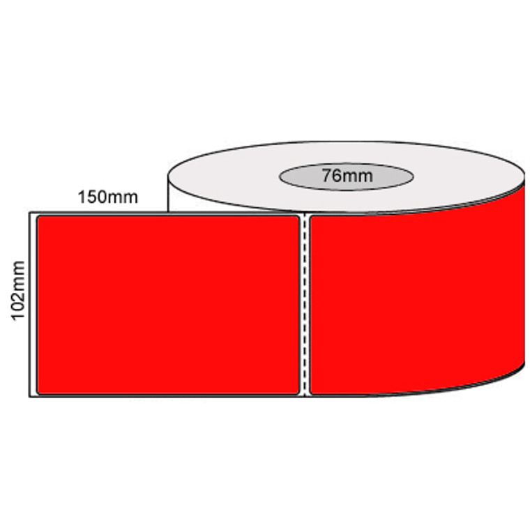 102mm (W) x 150mm (L) Thermal Transfer Labels, 76mm core, (1000/roll)- Fluoro Red