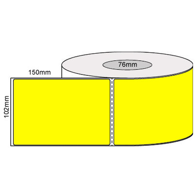 Fluoro yellow 102mm x 150mm (4x6) thermal transfer label roll on a 76mm core, 1000 labels per roll, perforated