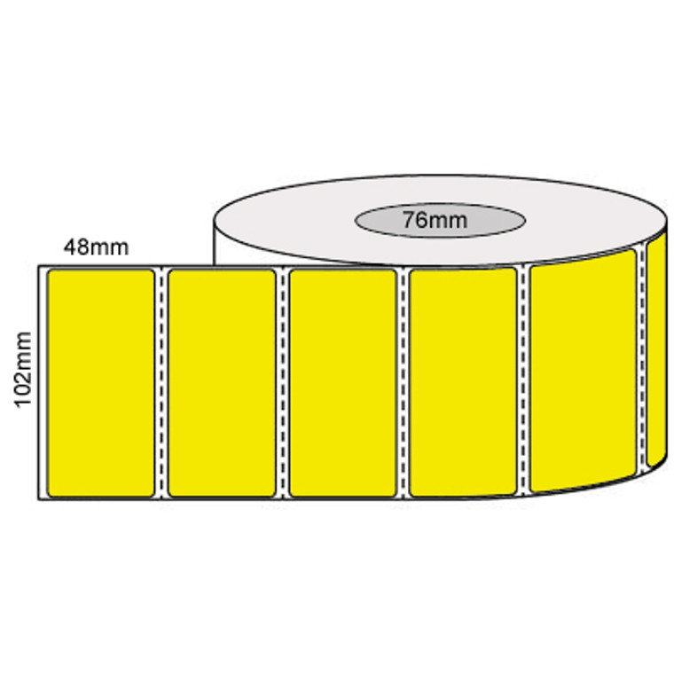 102mm (W) x 48mm (L) Thermal Transfer Perforated Labels, 76mm core, (2000/roll)- Yellow