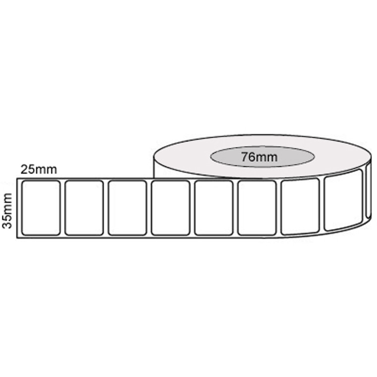 35mm (W) x 25mm (L) Thermal Transfer Gloss Labels, 76mm core, (4000/roll)