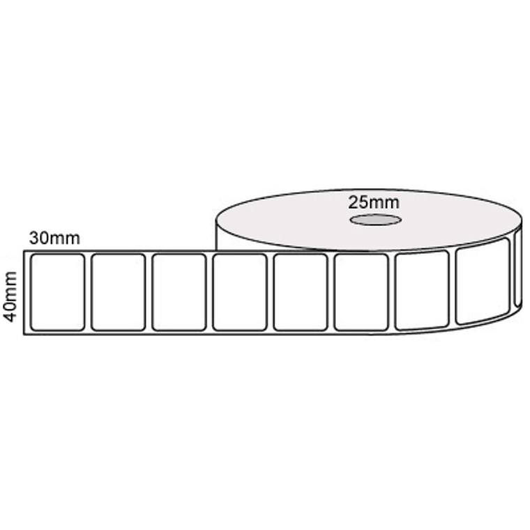 40mm (W) x 30mm (L) Direct Thermal Label Permanent Adhesive 25mm Core 2000/R