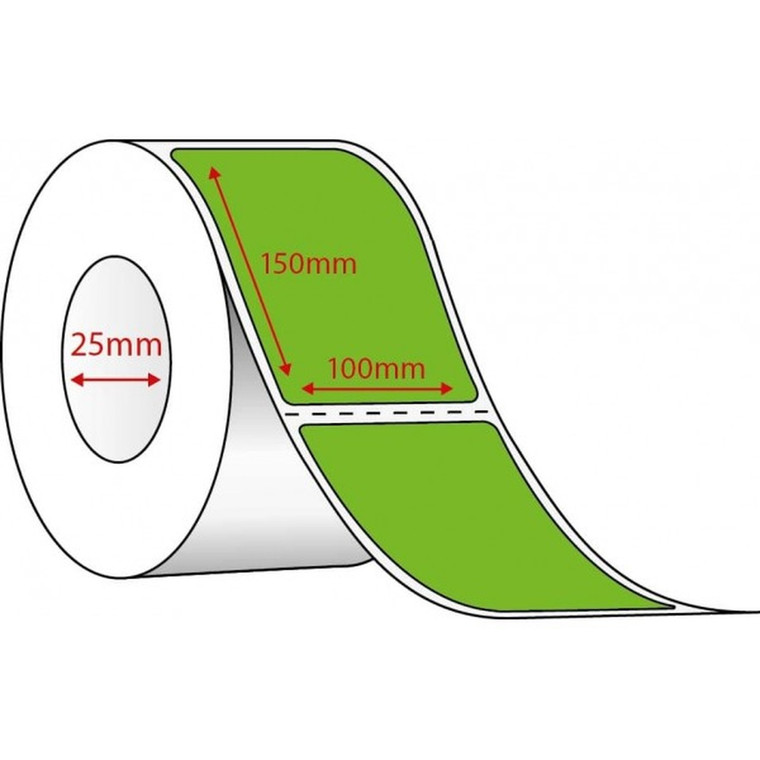 100mm (W) x 150mm (L) Green Direct Thermal label 25mm core 400/R Perforated