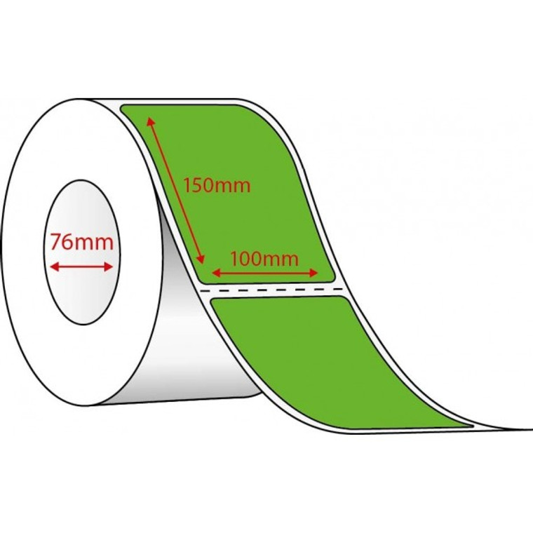 102mm (W) x 150mm (L) Thermal Transfer Perforated Label 1000/R 76mm - FLUORO GREEN