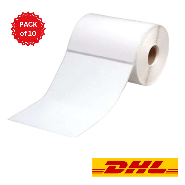 DHL Direct Thermal Perforated Labels - 100mm X 150mm - 25mm Core - 400L/Roll - Pack of 10