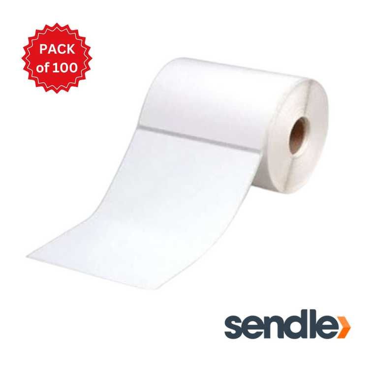 Sendle Direct Thermal Perforated Labels - 100mm X 150mm - 25mm Core - 400L/Roll - Pack of 100