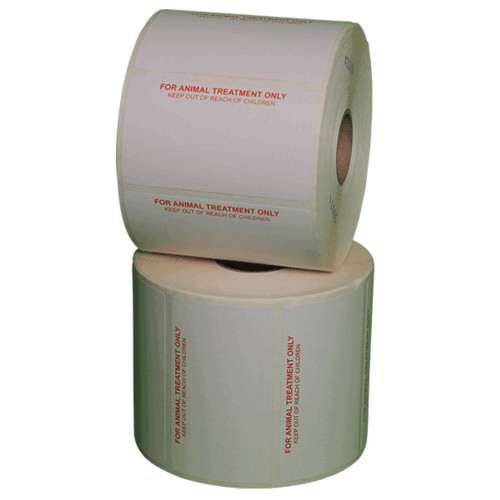 White 80mm x 50mm direct thermal label roll on a 25mm core, 500 labels per roll