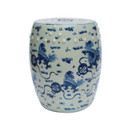 Blue & White Porcelain Garden Stool Playing Lions