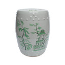 White Porcelain Garden Stool With Green Chinoiserie Motif