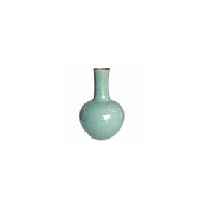 Crackle Celadon Globular Vase W/ Brown Lip