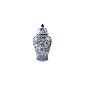 Blue & White Temple Jar Sea Dragon Motif - L