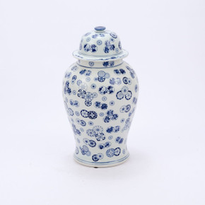 Blue & White Ball Flower Temple Jar - L