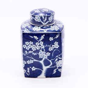 B&W Square Tea Jar Plum Motif