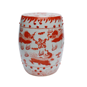 Porcelain Garden Stool - Red Lion