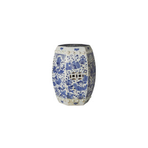 Blue & White Hexagonal Fish Porcelain Garden Stool
