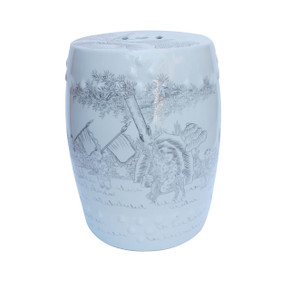 Ink Painting Porcelain Garden Stool With Playful Kids