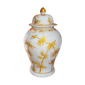White Gold Gilt Bamboo Temple Porcelain Jar