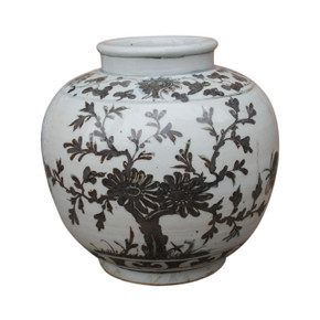 Blue & White Yuan Flower Bird Open Top Porcelain Jar