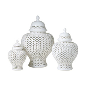 White Lattice Ginger Porcelain Jar With Lid - S