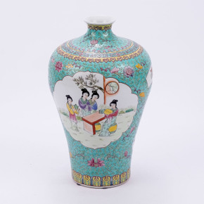 Teal Plum Porcelain Vase Ladies Madallion
