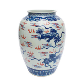 Underglazed Red Porcelain Jar Playing Lions Tall