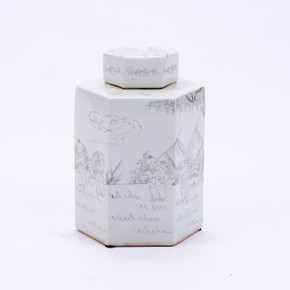 Ink Painting Playful Kids Hex Tea Porcelain Jar Large