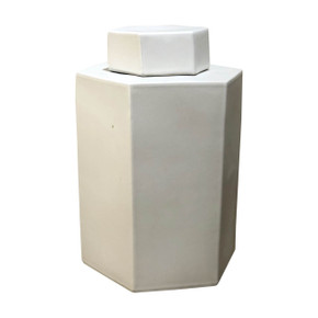 Hex Tea Porcelain Jar 14H - Matte White