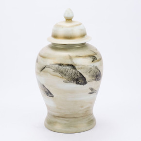 Ink Painting Koi Temple Porcelain Jar Large
