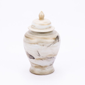 Ink Painting Koi Temple Porcelain Jar Small