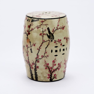 Beige Famille Rose Garden Stool with Magpie Cherry Motif