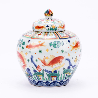 Famille Verte Lidded Jar Fish Motif