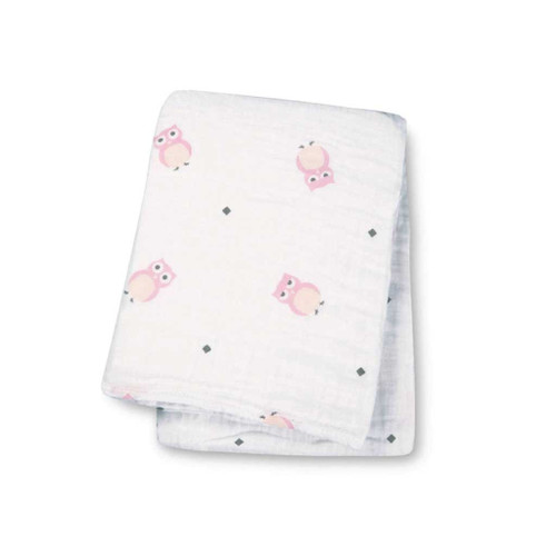 LULUJO MUSLIN COTTON WRAP - Pink Owls