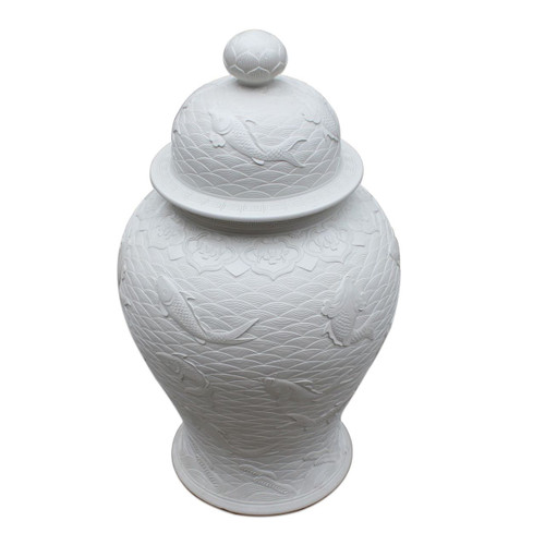 High-White Carved Fish Temple Jar