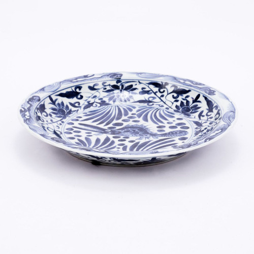 Blue & White Plate W/ Fish Mortif
