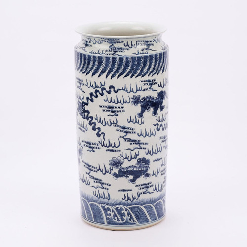 Blue & White Lion Umbrella Stand