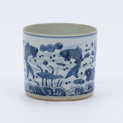 Blue & White Fish Orchid Pot
